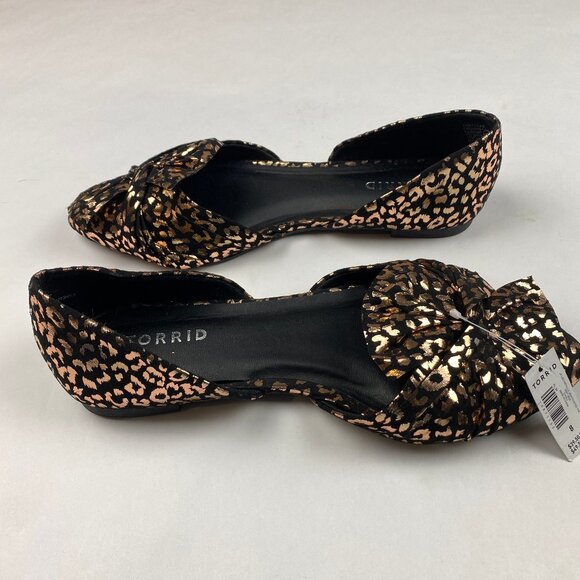 NWT Torrid Flats Black Metallic Gold Bow Leopard Print Shoes Women's Size 8WW - Picture 4 of 11
